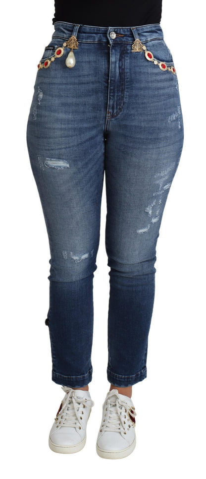 Dolce & Gabbana high waist skinny denim jeans in blue with logo embellishments