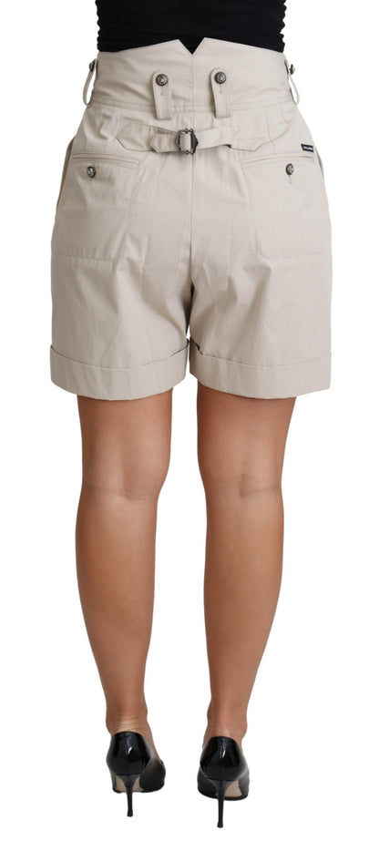 Italian crafted high-rise beige shorts with side pockets and regular fit