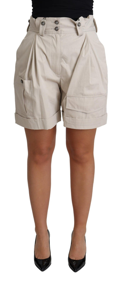 Dolce & Gabbana Chic Beige High Waist Pleated Shorts made of 100% Cotton