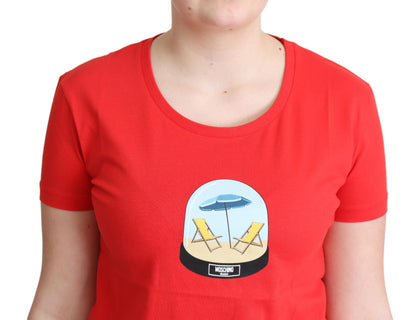 Made in Italy, red cotton tee with round neck and logo details