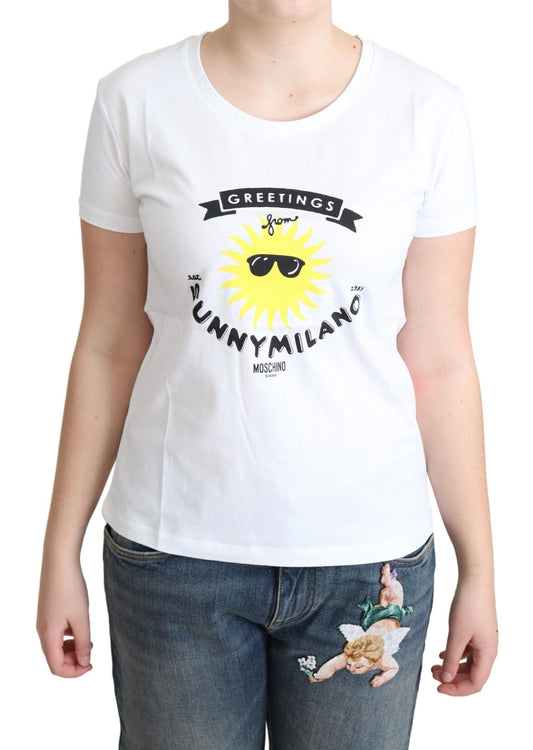 Sunny Milano Print Cotton Tee in white by Moschino, made in Italy