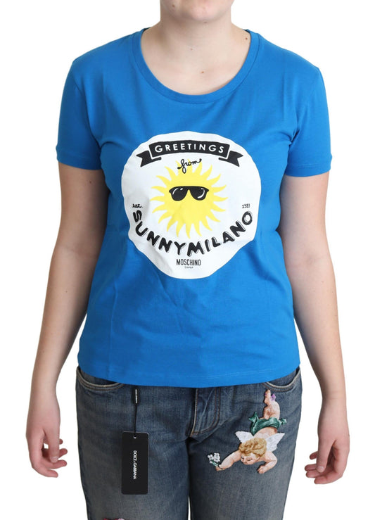 Moschino Sunny Milano Print T-shirt in blue with playful sunny milano design