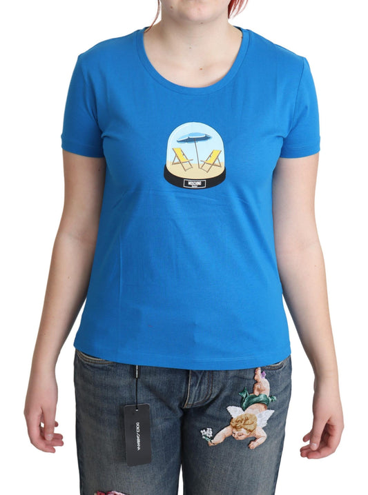 Chic blue cotton t-shirt with round neck design and short sleeves