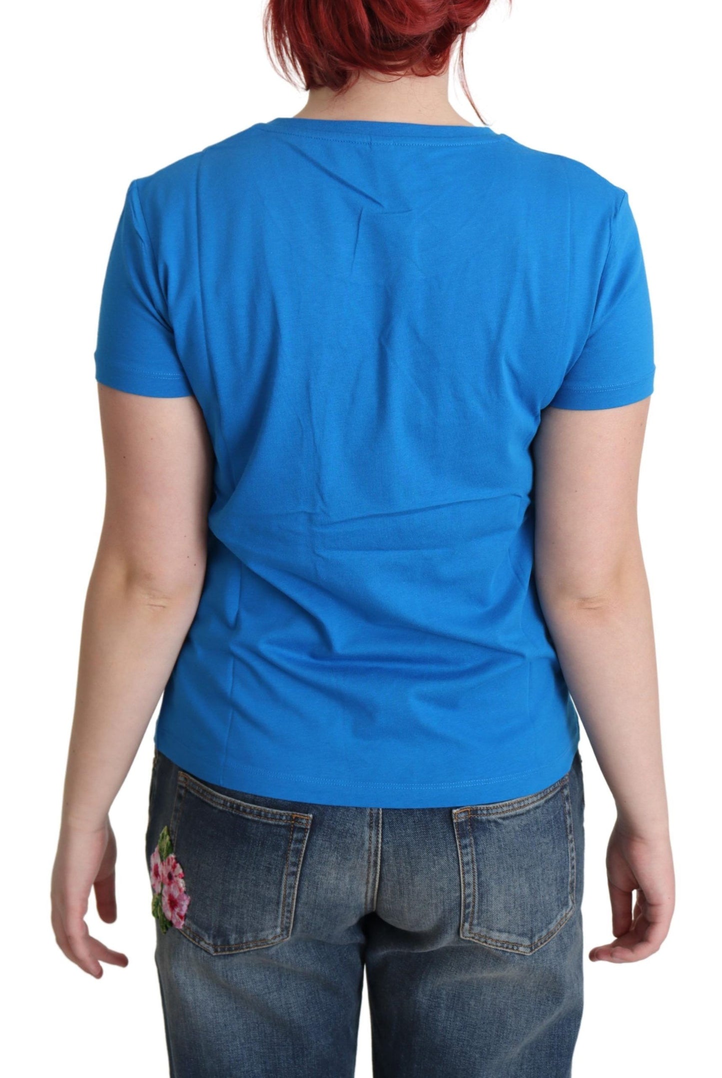 Expertly crafted Italian blue cotton tee with iconic print