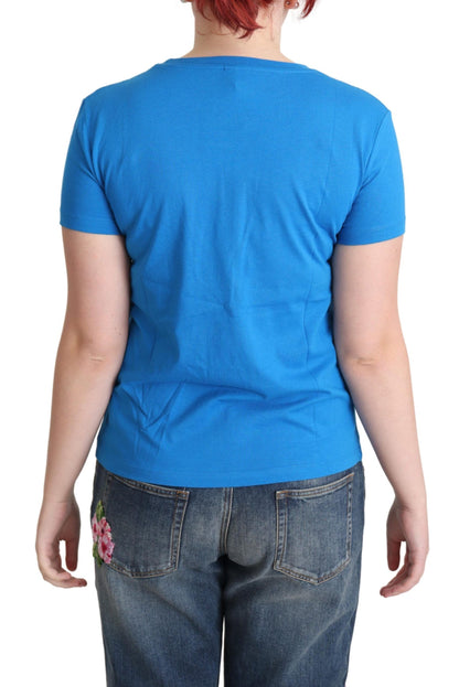 Blue cotton tee with alphabet design by Moschino, perfect for casual outfits
