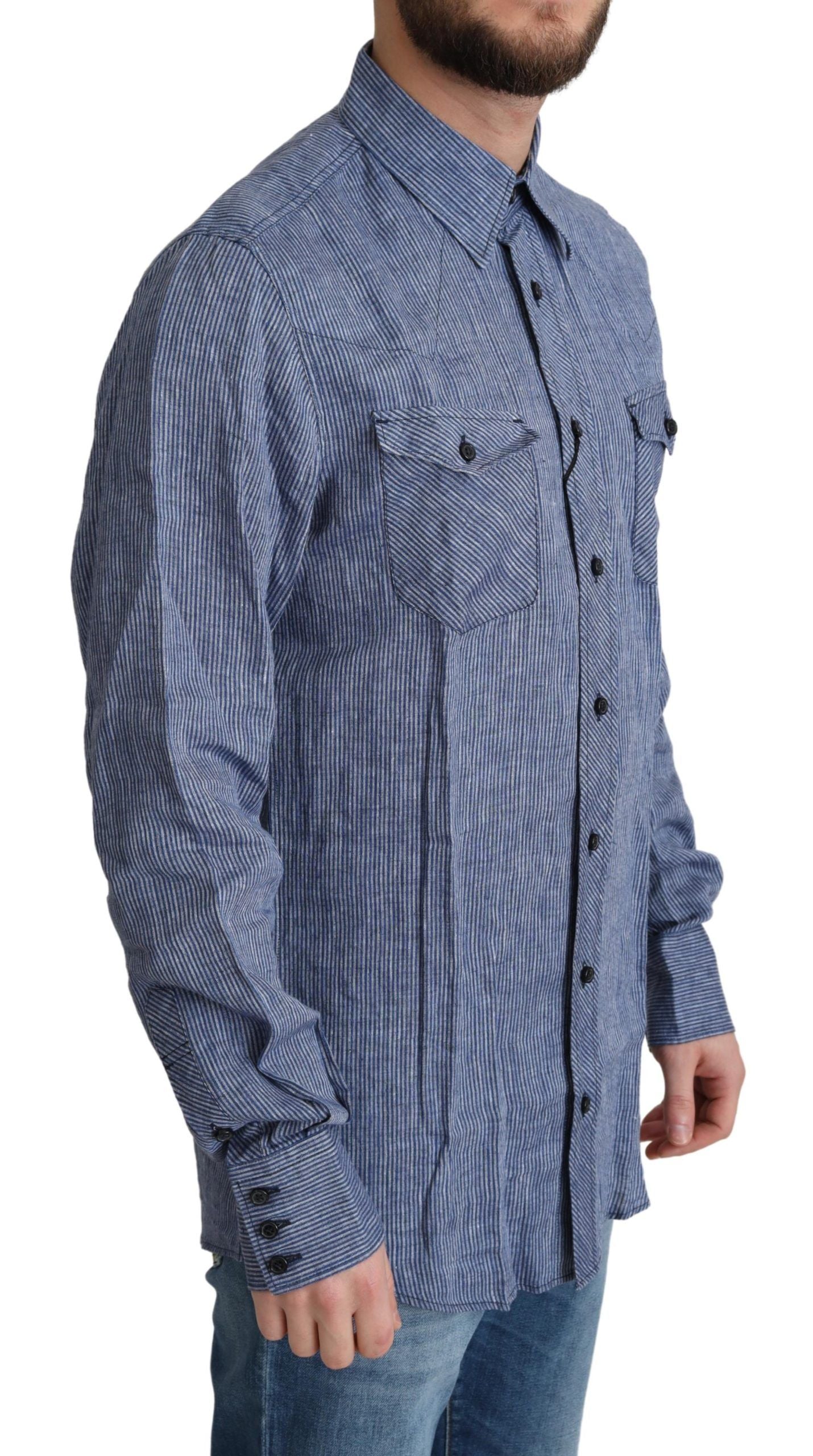 Slim fit long-sleeve button-down shirt with crisp spread collar