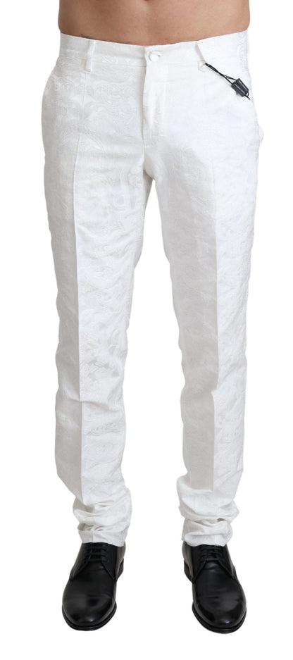 Exquisite white brocade dress pants from Dolce & Gabbana, expertly crafted 