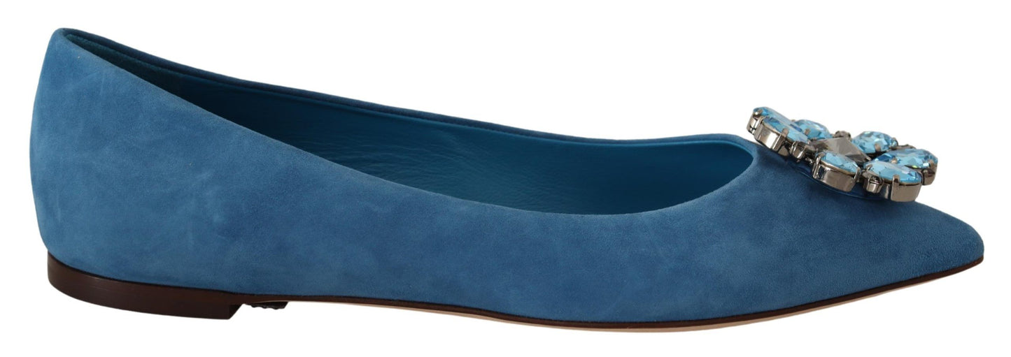 Dolce & Gabbana Elegant Crystal-Embellished Suede Flats in Blue