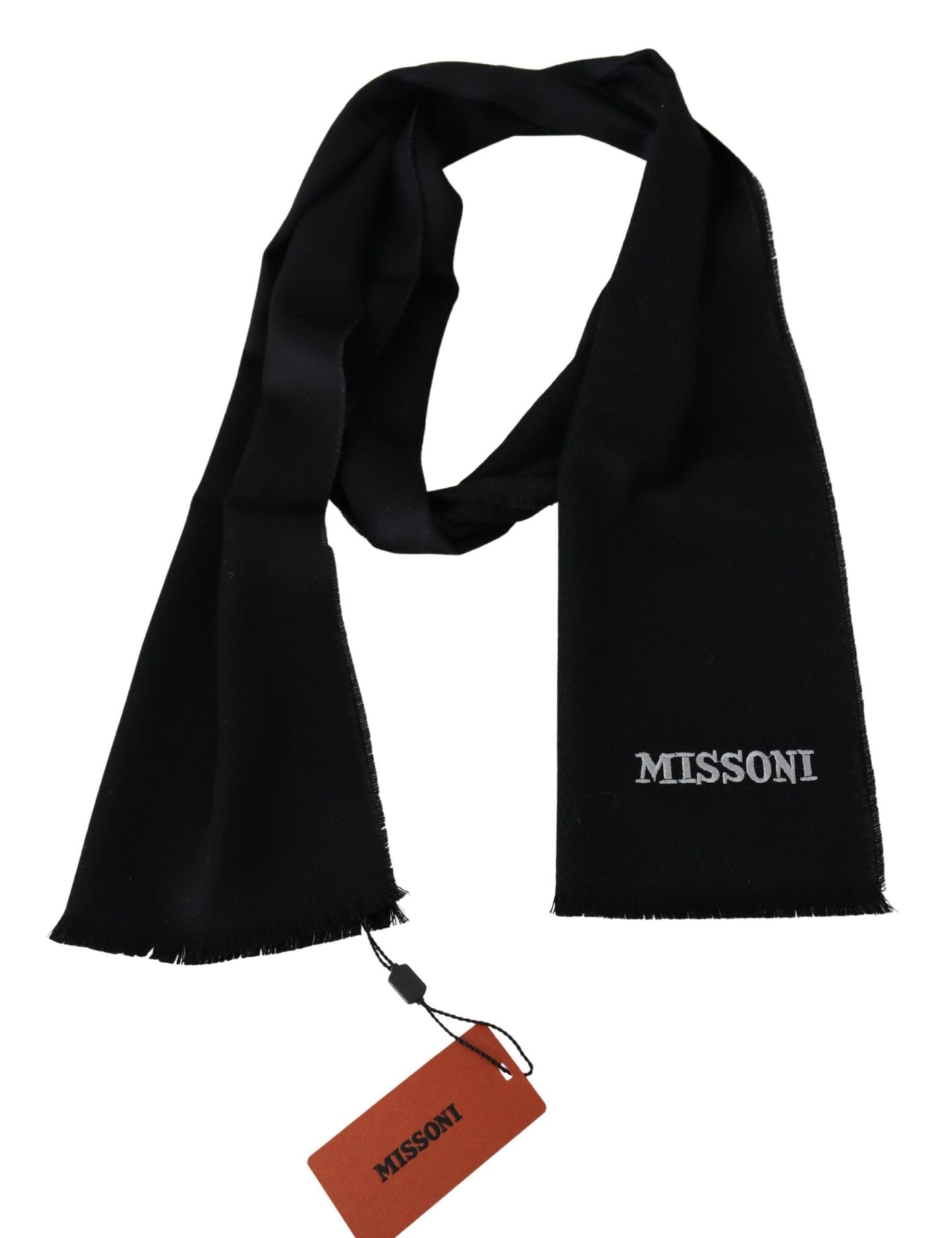 Exquisite Missoni wool scarf with iconic logo embroidery, 100% wool, 180cm x 29cm, Made in Italy for quality and style