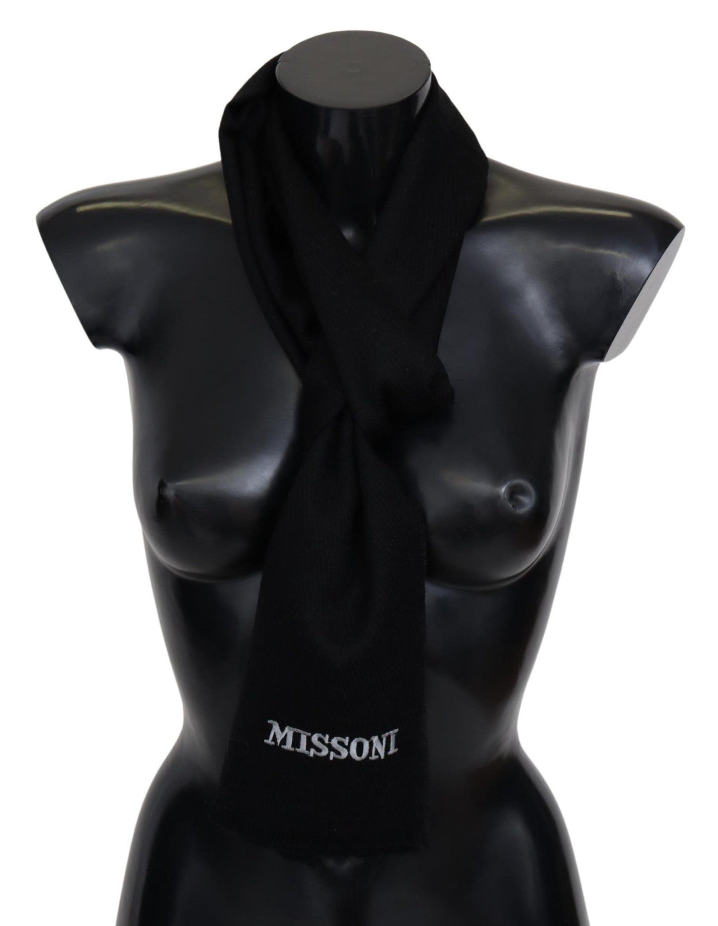 Missoni Elegant Embroidered Wool Scarf in Black, 100% Wool Material, Unisex, Fringes for added flair, Made in Italy