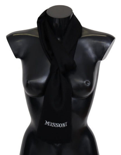 Missoni Elegant Embroidered Wool Scarf in Black, 100% Wool Material, Unisex, Fringes for added flair, Made in Italy