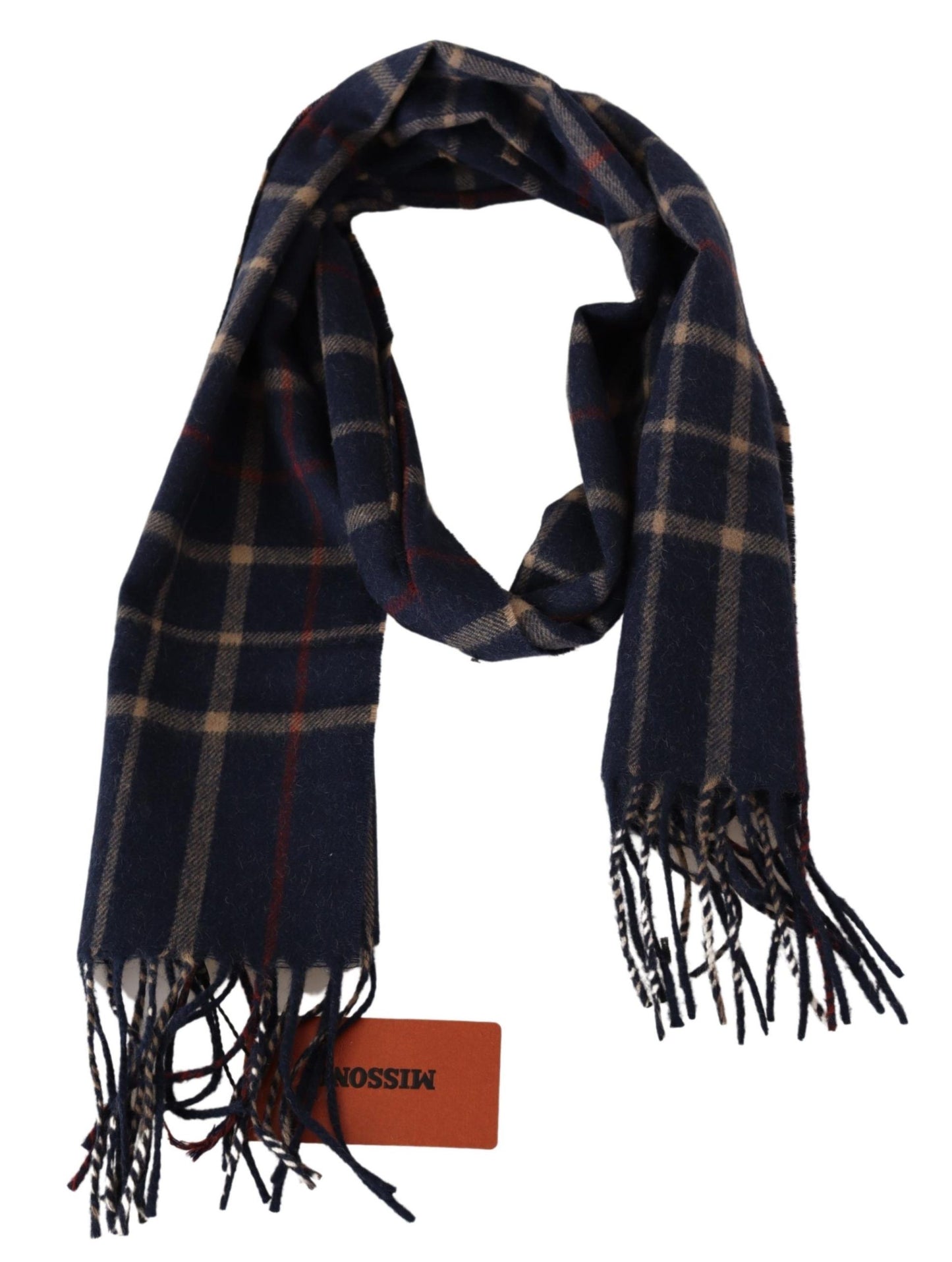 Unisex camel hair scarf with iconic brand logo embroidery and delicate fringes