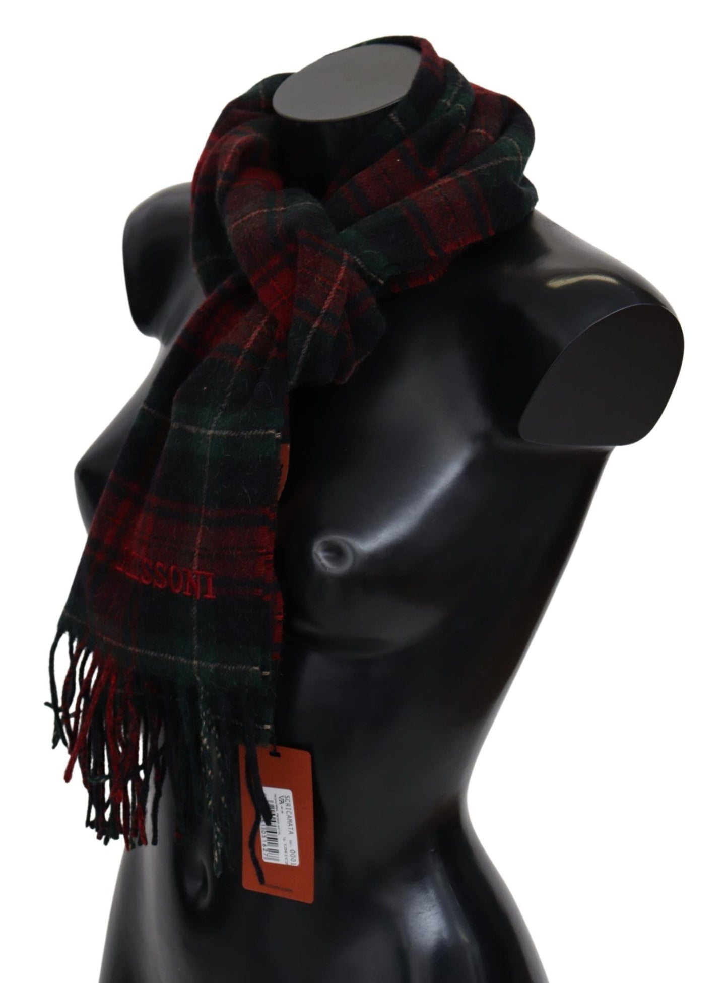 Luxurious unisex virgin wool scarf with iconic Missoni logo embroidery
