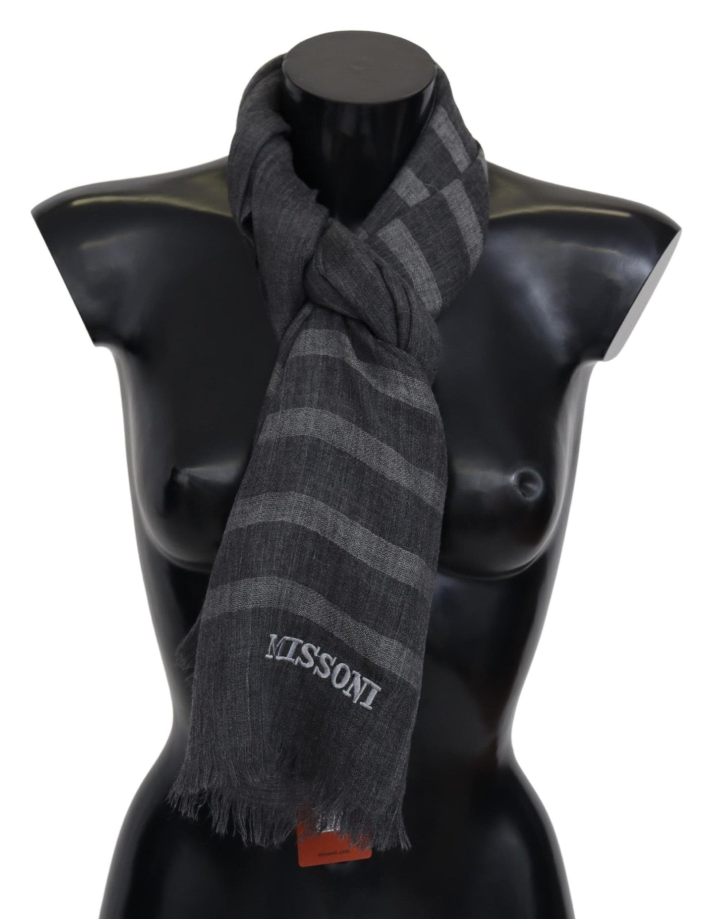 Missoni Elegant Unisex Wool Scarf with Logo Embroidery in Gray