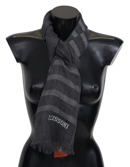 Missoni Elegant Unisex Wool Scarf with Logo Embroidery in Gray