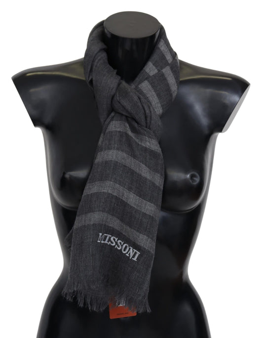 Missoni Elegant Unisex Wool Scarf with Logo Embroidery in Gray