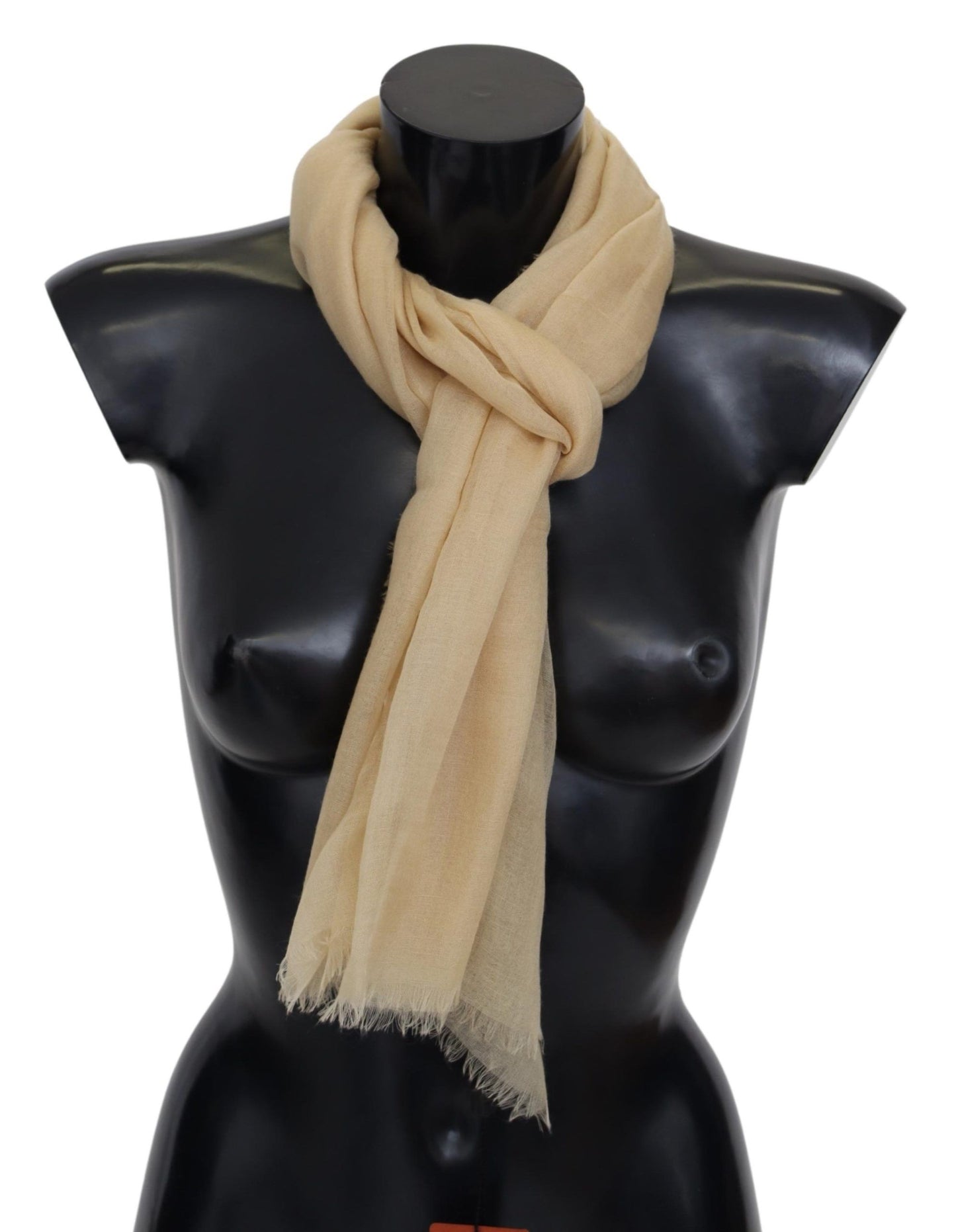 Missoni Elegant Cashmere Scarf in Beige with Fringes and Logo Details