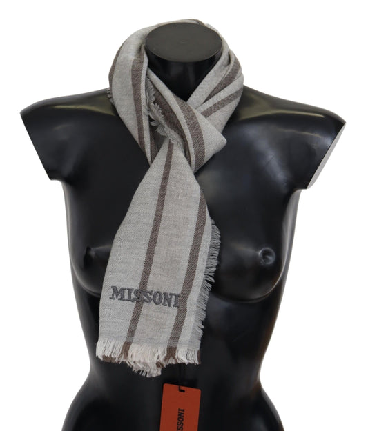 Missoni Multicolor Wool Stripe Fringe Scarf Unisex with striking multicolor stripes pattern and brand logo embroidery