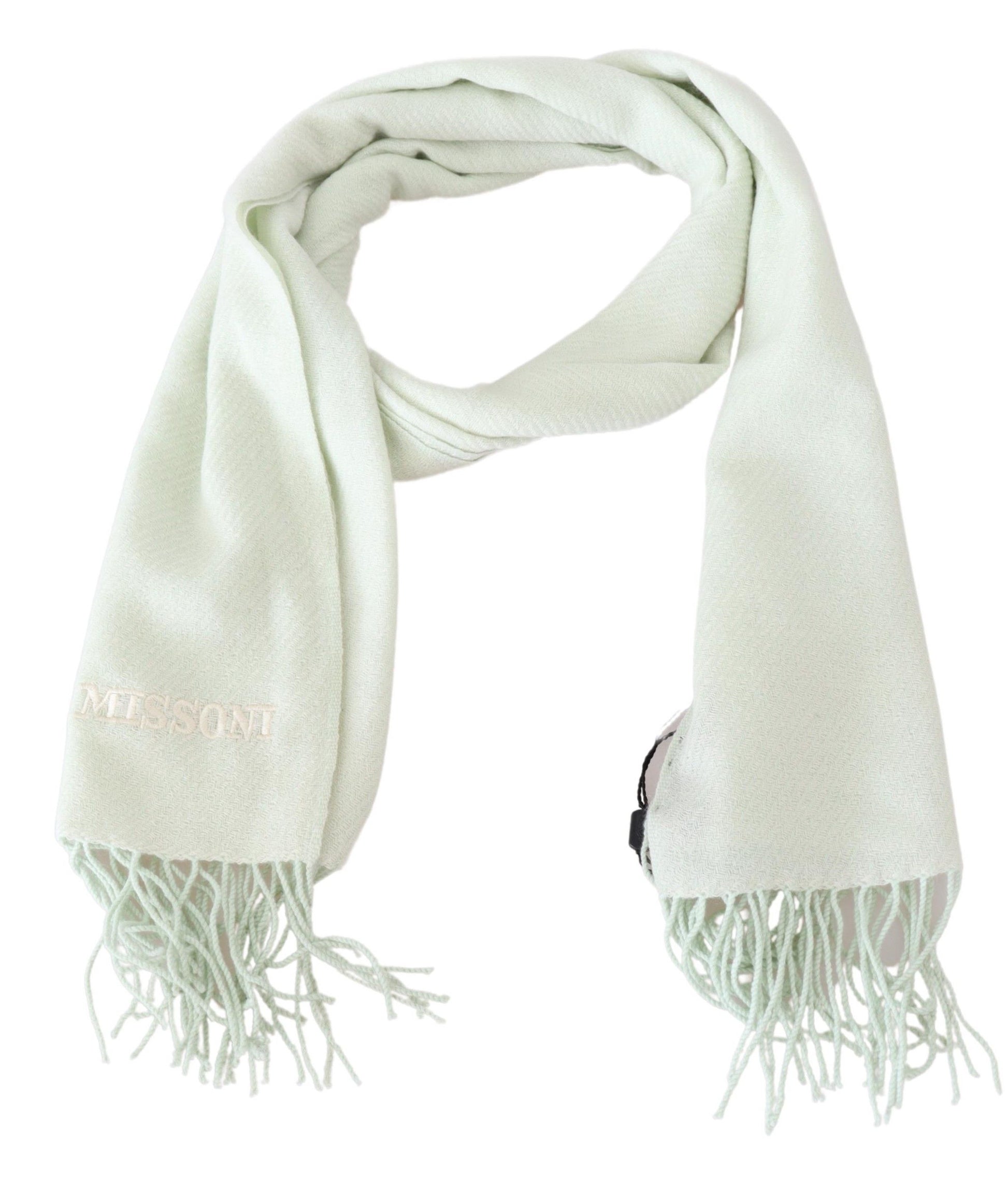 Missoni Light Green Pattern Cashmere Unisex Wrap Fringes Scarf