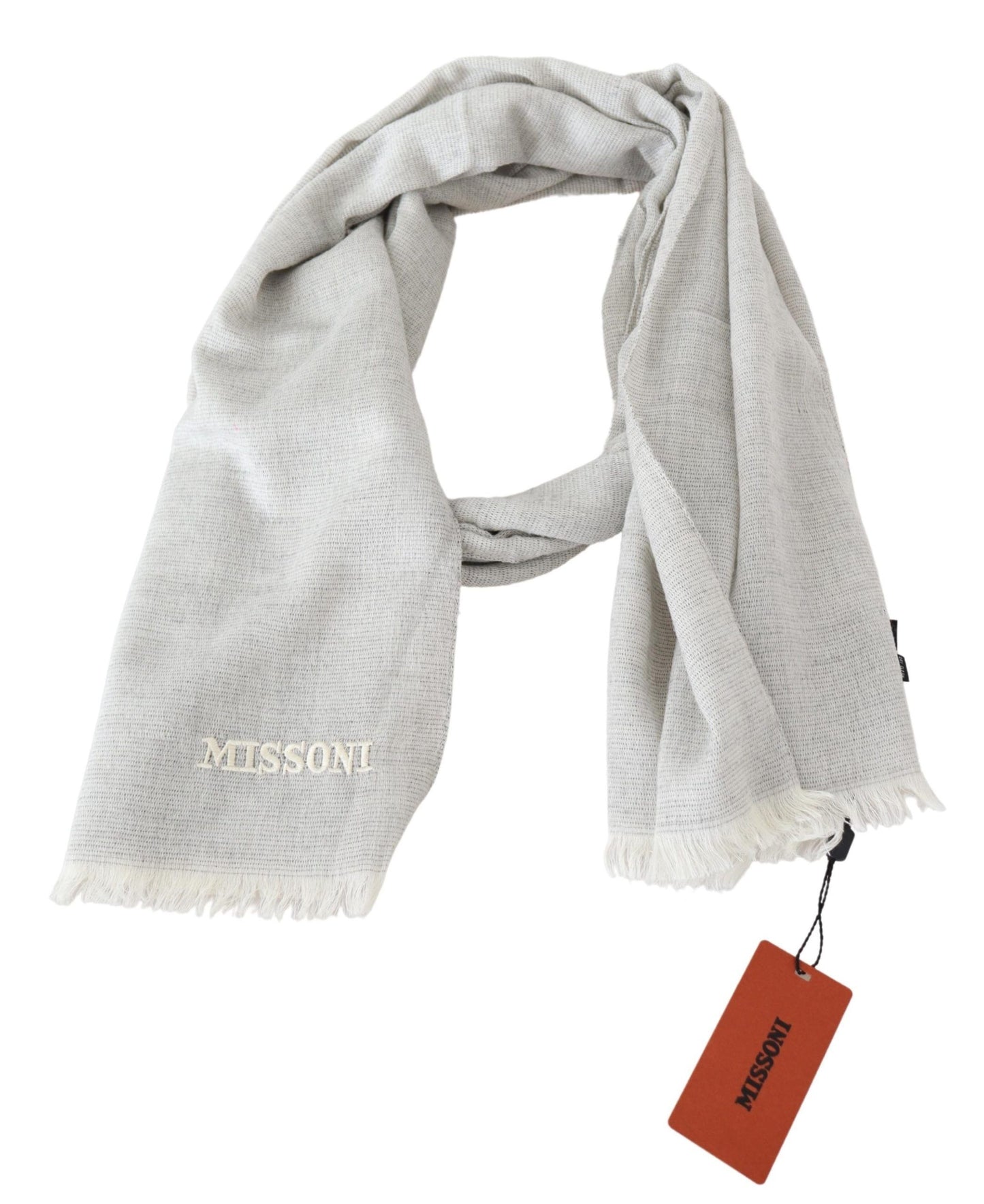 Gray unisex scarf made in Italy with fringes and logo embroidery