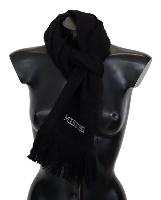 Missoni Elegant Wool Silk Unisex Black Scarf with logo embroidery 