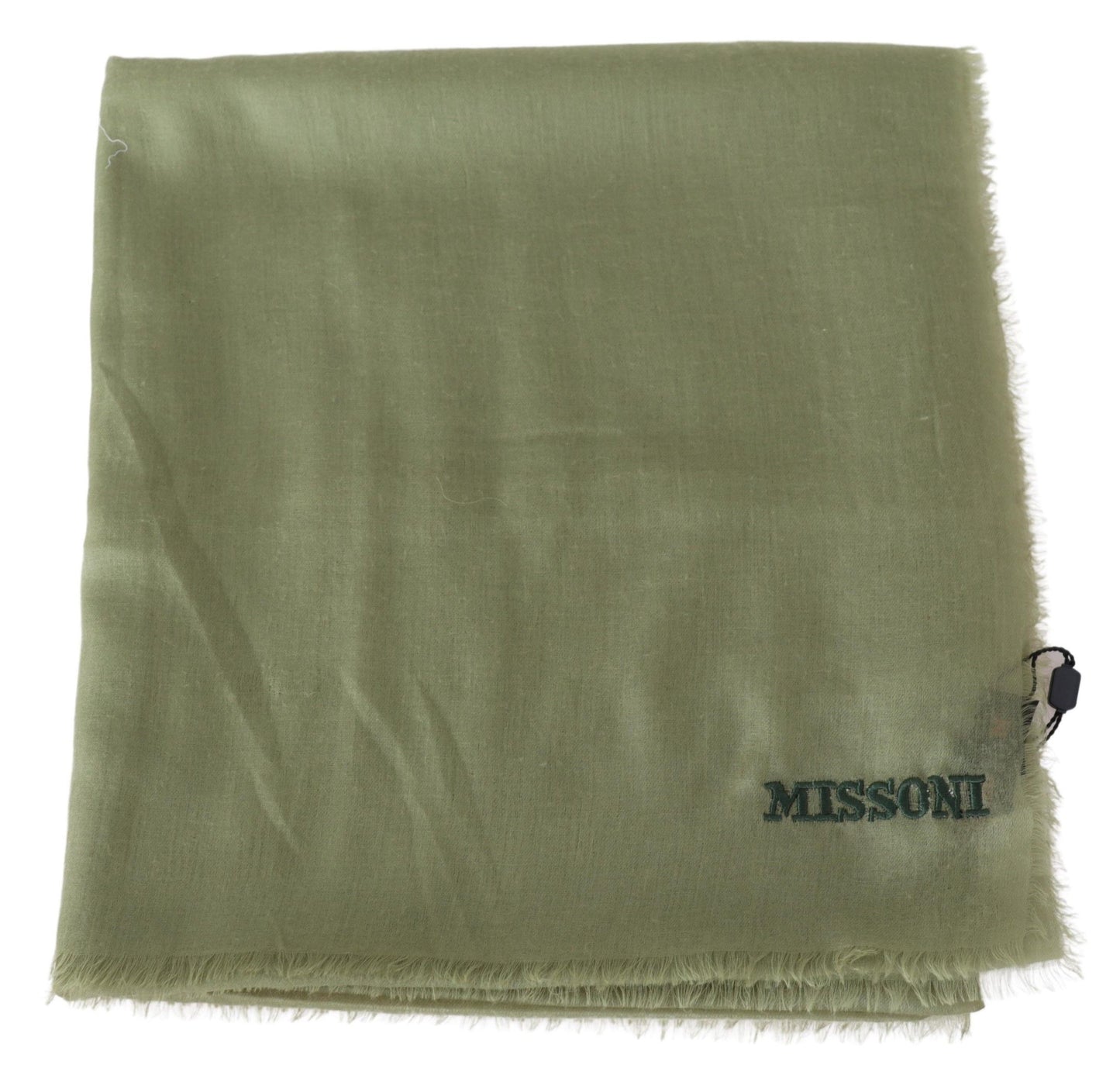 Elegant Missoni cashmere scarf in green with fringes and logo