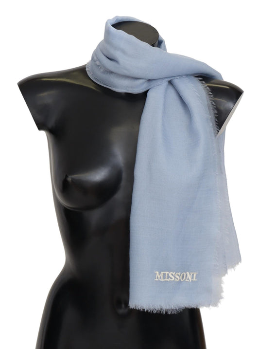 Luxurious light-blue cashmere scarf with fringed edges by Missoni