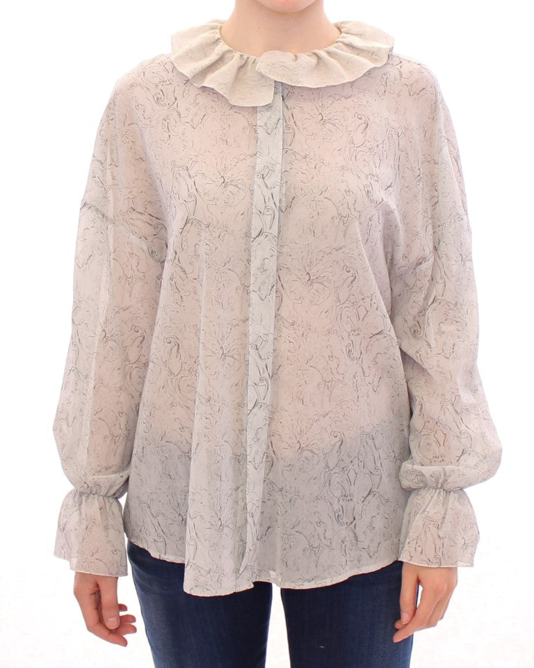 Exclusive Blue Cotton Tunic Blouse with Full Front Button Closure
