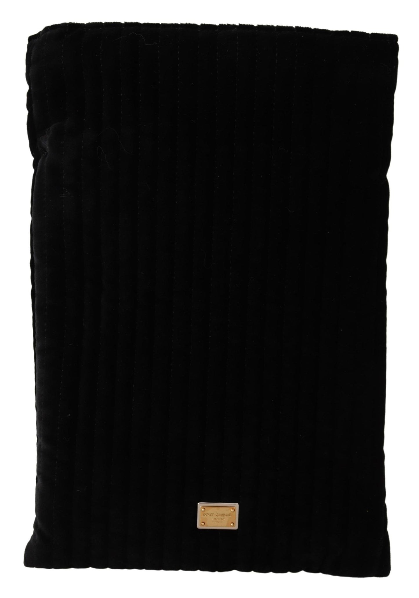 Exquisite black velvet quilted glasses holder bag with logo plaque