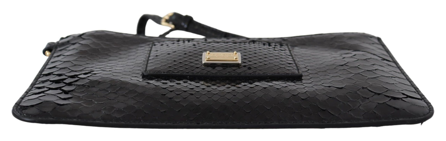 Elegant Italian-crafted black wristlet wallet with comfortable wrist strap