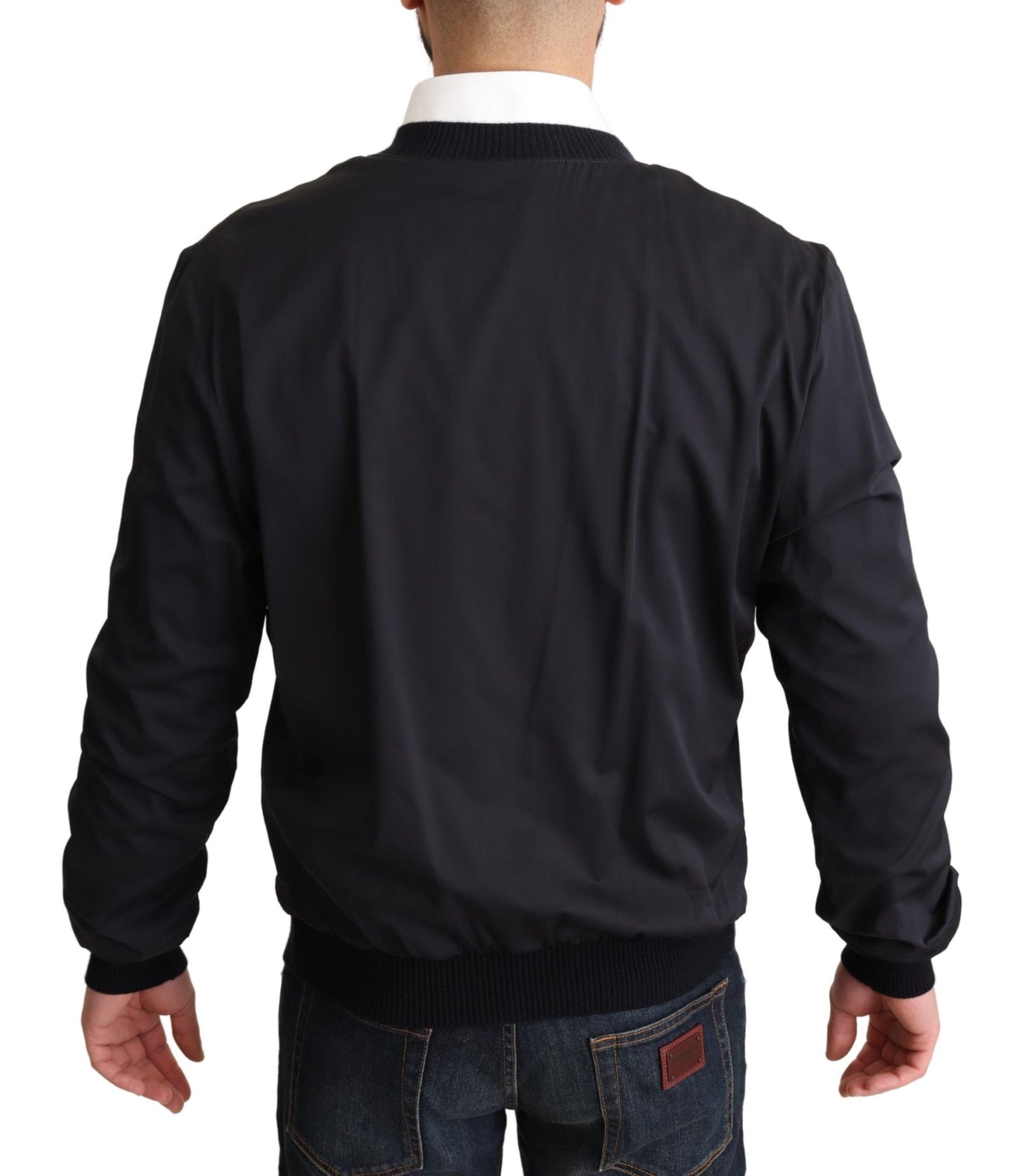 Italian-designed Silk and Sheep Leather Bomber Jacket in Blue