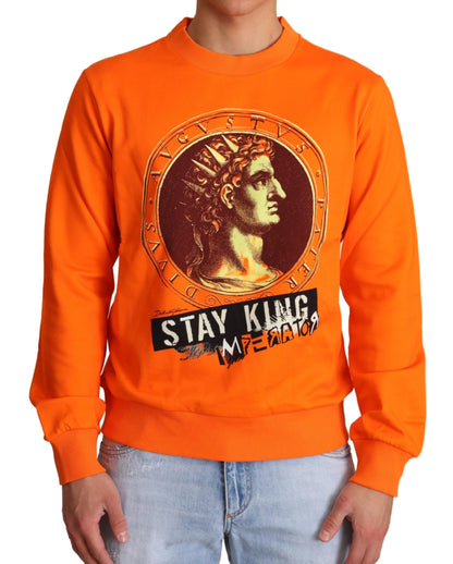 Dolce & Gabbana Regal Crewneck Cotton Sweater in Orange with multicolor King Caesar motif