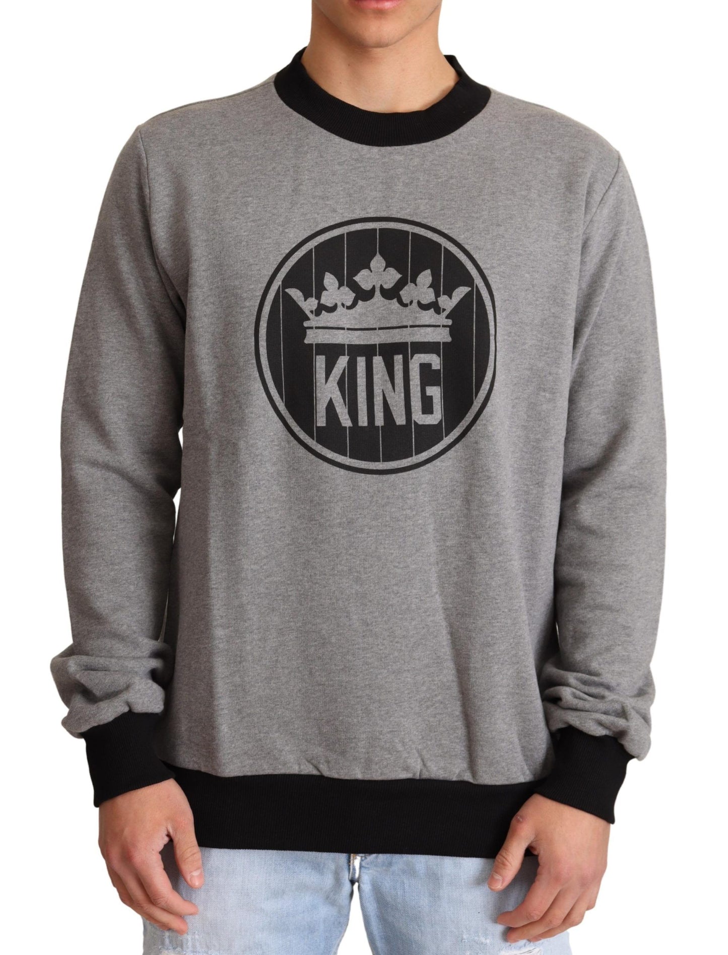 Dolce & Gabbana Elegant Gray Crown Motif Crewneck Sweater, front view