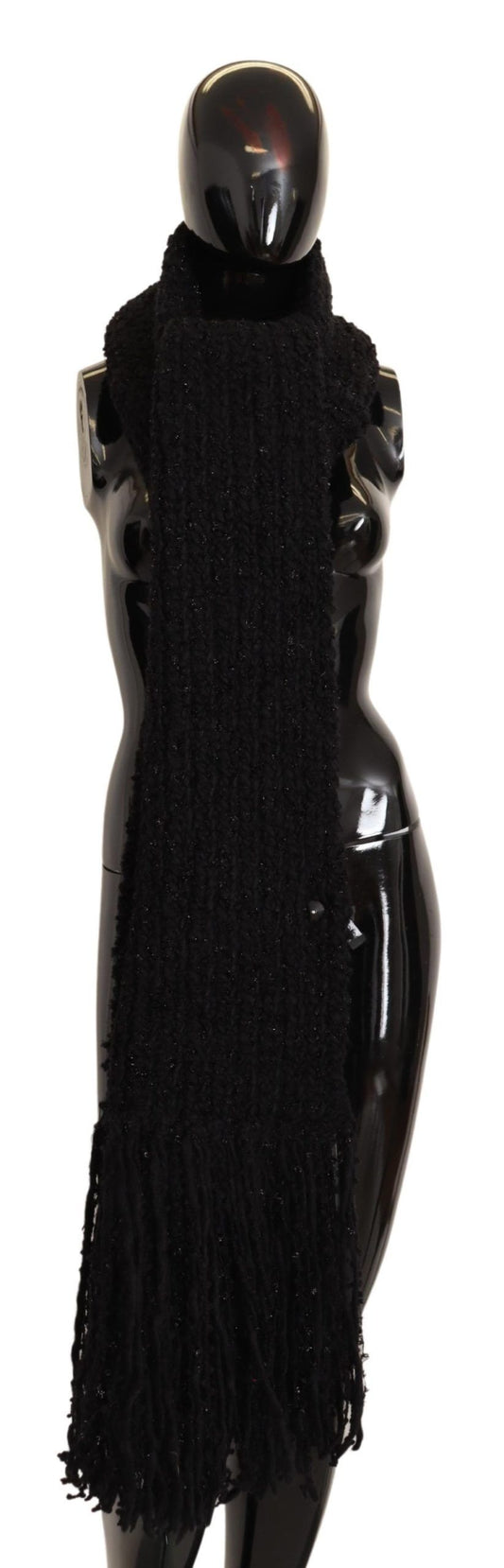 Dolce & Gabbana Elegant Black Wool-Blend Designer Scarf with logo details