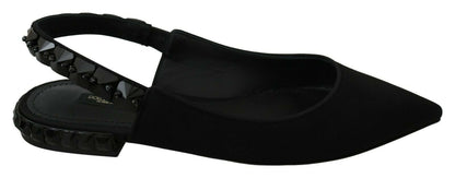 Dolce & Gabbana Elegant Silk Blend Slingback Flats with Crystals in Black