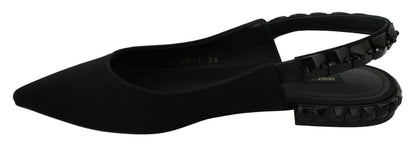 Luxurious slingback flats with sparkling black crystals by Dolce & Gabbana