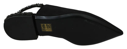 Italian-crafted silk blend flats adorned with exquisite black crystals