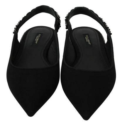 Exquisite black silk blend flats with sparkling crystals by Dolce & Gabbana