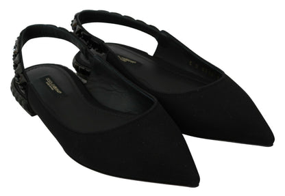Italian-crafted slingback flats with luxurious silk blend fabric and black crystals