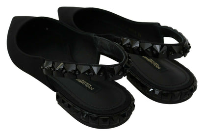 Dolce & Gabbana elegant slingback flats with black crystals and leather sole from Italy