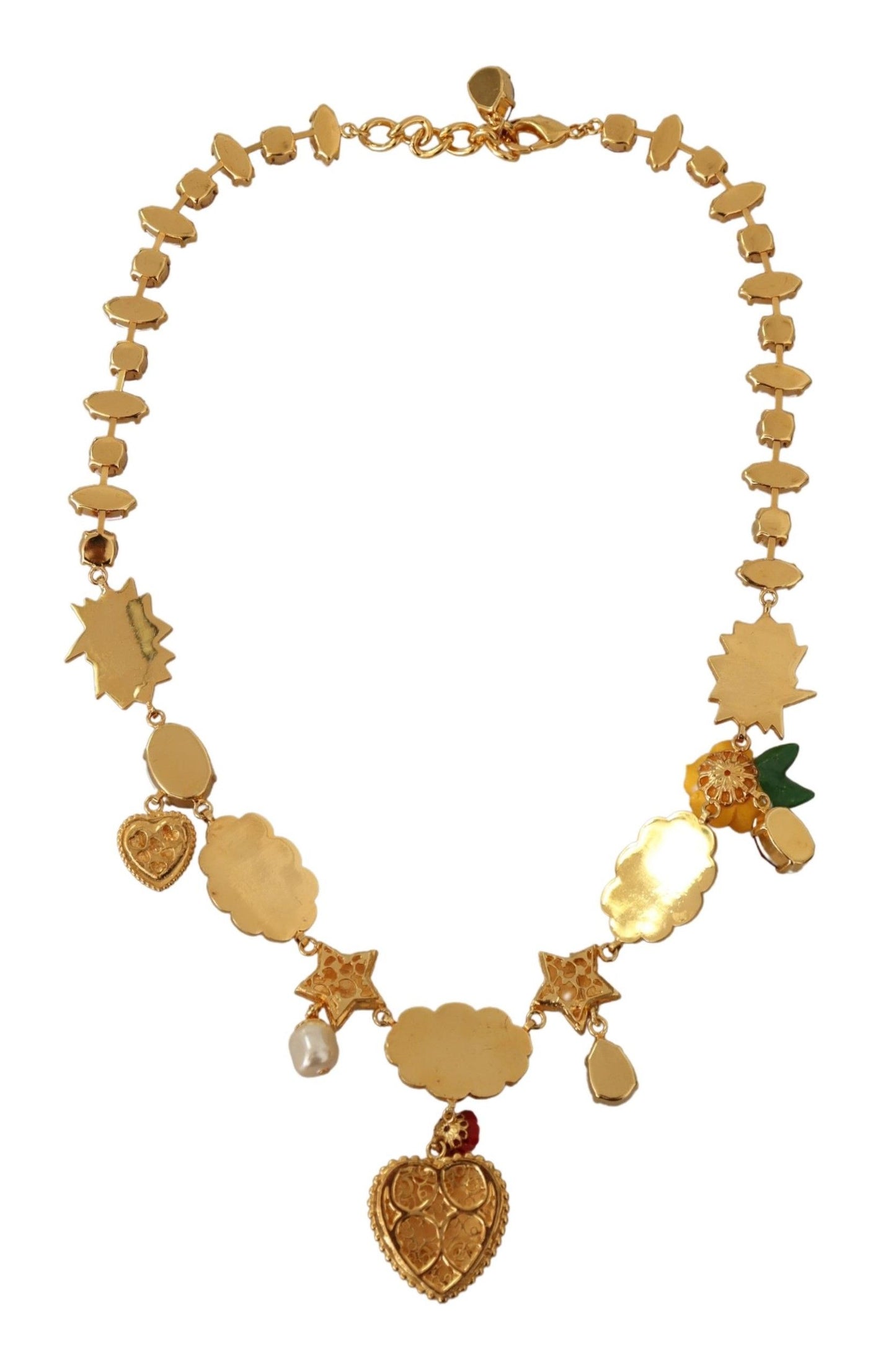 Radiant gold tone necklace adorned with dazzling pink and clear crystals