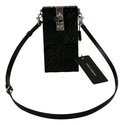 Dolce & Gabbana Exquisite Crystal-Plexi Cigarette Case Holder in Black with Silver Metal Detailing and Adjustable Leather Shoulder Strap