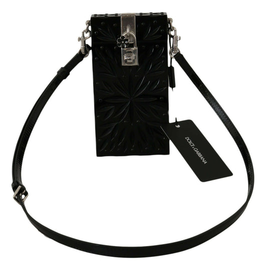 Dolce & Gabbana Exquisite Crystal-Plexi Cigarette Case Holder in Black with Silver Metal Detailing and Adjustable Leather Shoulder Strap