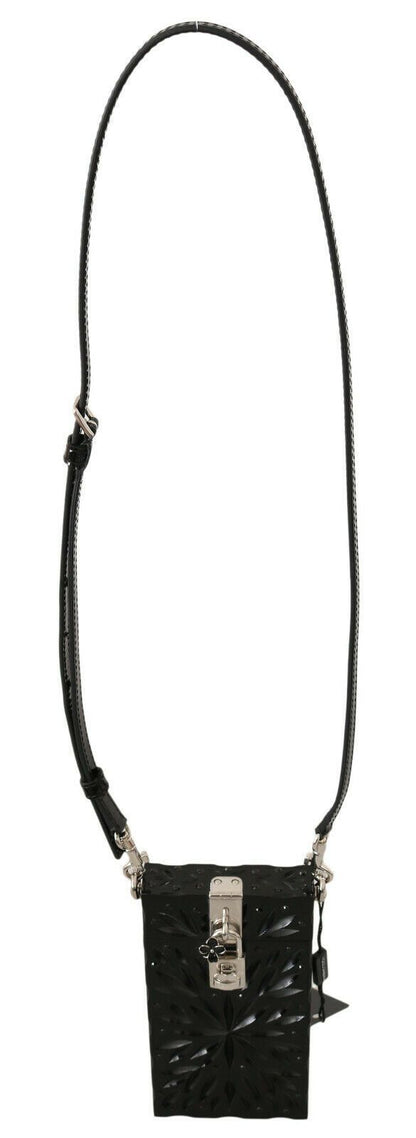 Luxurious Dolce & Gabbana Cigarette Case Holder with Silver Padlock Flap Closure and Black Crystal Adornments