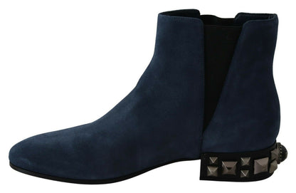 Boots crafted from sumptuous 100% suede with studded heel accents