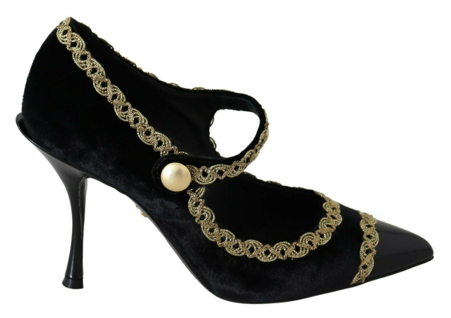 Dolce & Gabbana Elegant Gold-Embroidered Black Velvet Pumps with Intricate Detailing