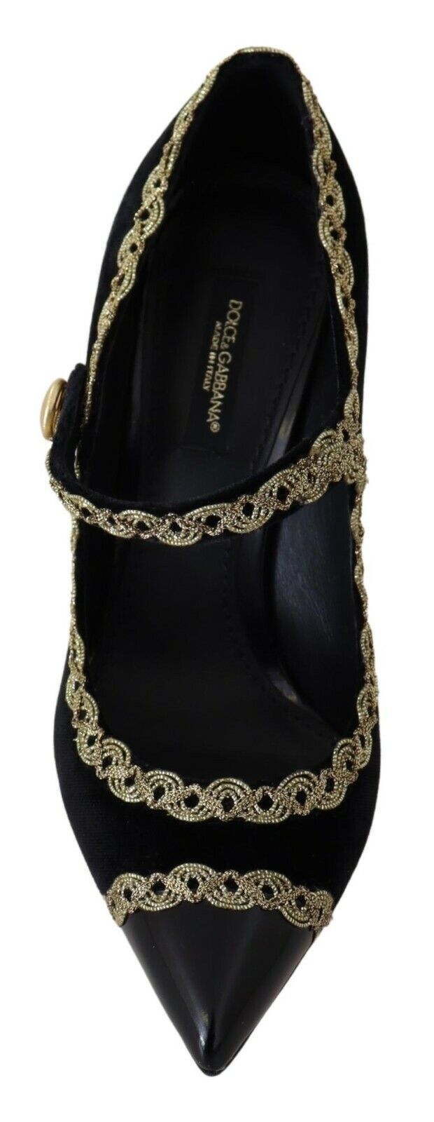 Dolce & Gabbana Elegant Gold-Embroidered Black Velvet Pumps with intricate detailing and luxurious design