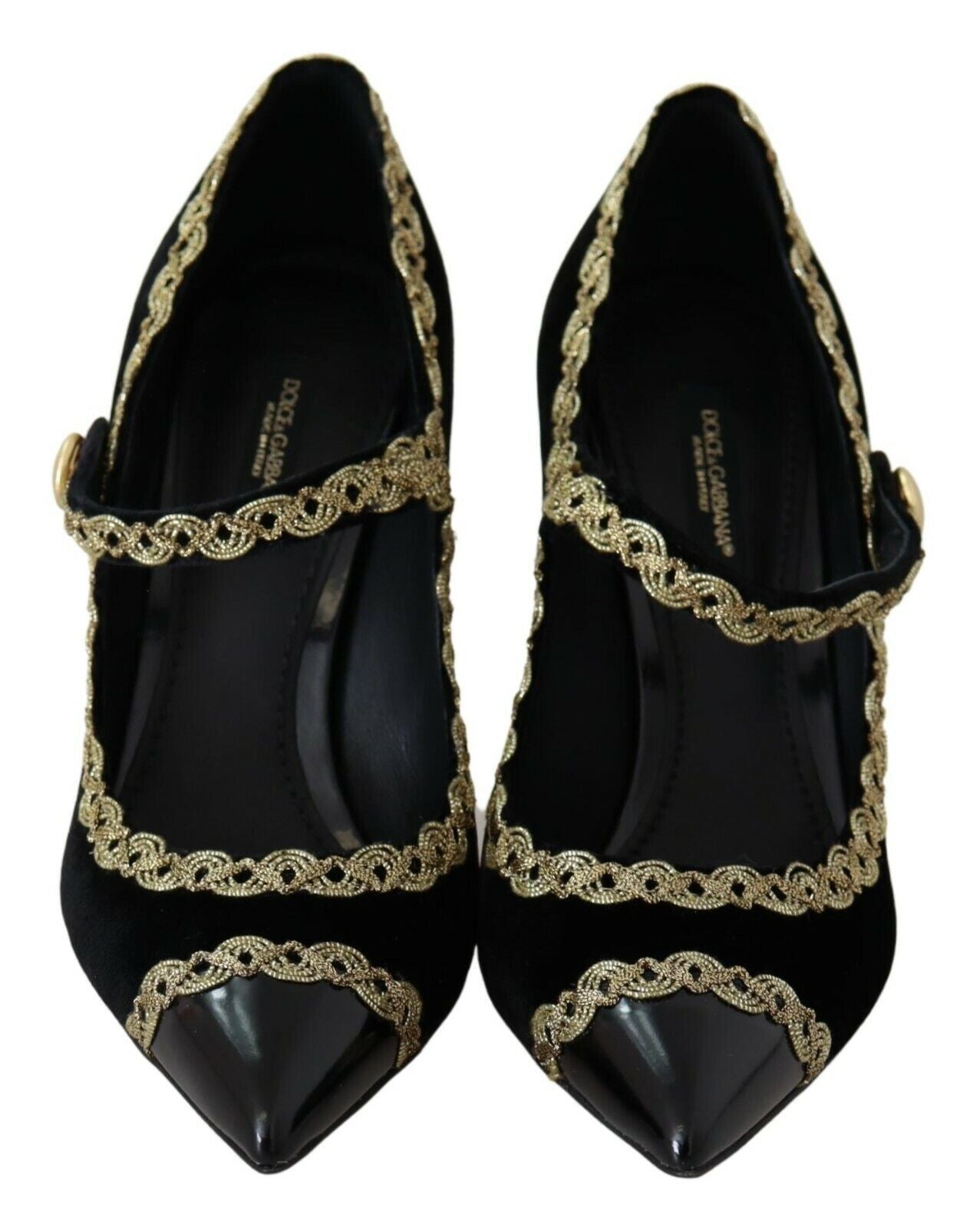 Dolce & Gabbana Elegant Gold-Embroidered Black Velvet Pumps with intricate detailing