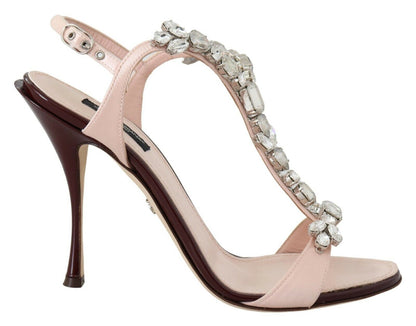 Dolce & Gabbana Crystal-Embellished Stiletto Sandals in Pink with Large Shimmering Crystals
