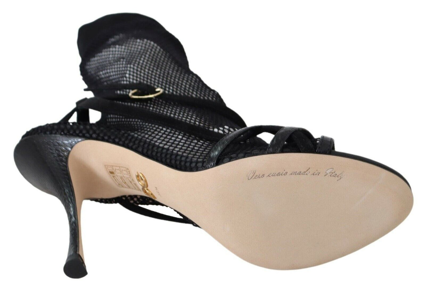 Luxurious black stiletto sandals with impeccable logo detailing